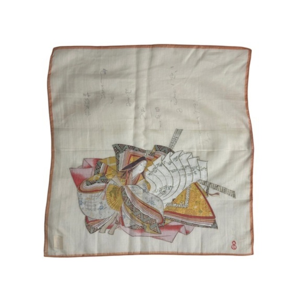 Vintage Japanese Silk Handkerchief Heian Noblewoman Kimono Gold Calligraphy